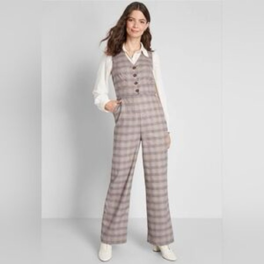 Modcloth Plaid Appeal Vest Jumpsuit 2